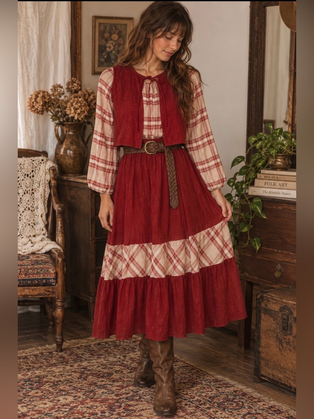 *Paper Moon by Yvette - vintage 1970’s- cottagecore, boho, prairie dress & vest